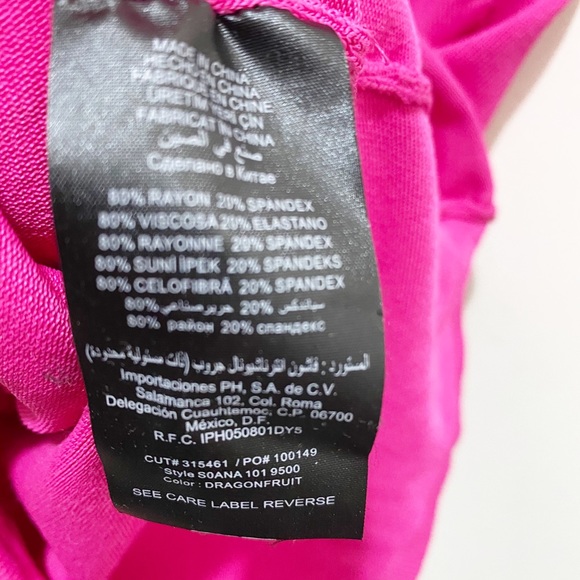 Bebe Open Shoulder Sexy Bodycon Midi Dress with Ruching Pink Black XS - Picture 7 of 7